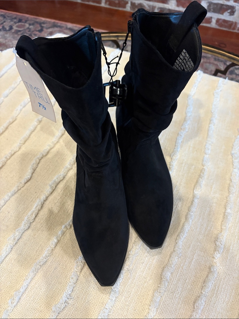 Time and Tru Black Suede Pointed Toe Mid-Calf Slouch Boots